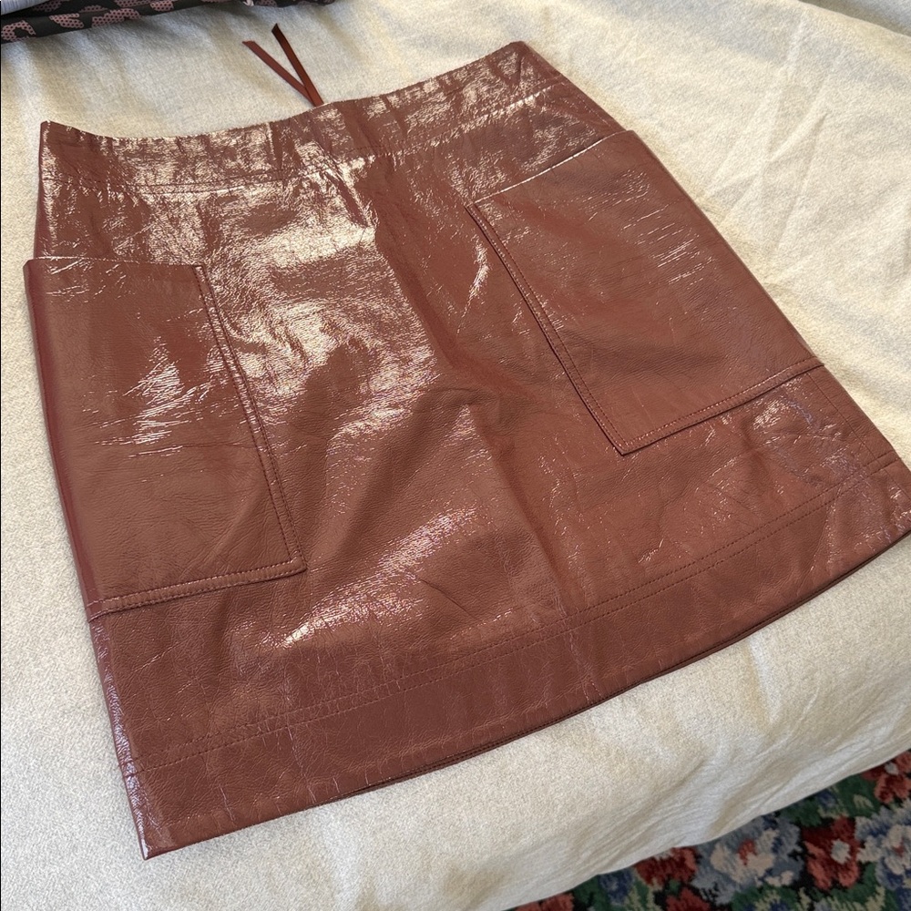 Anthropologie Maeve Glossy Wet look burgundy faux leather Mini Skirt